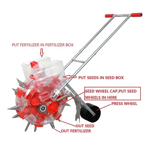 Hand-push seeder with fertiliser box